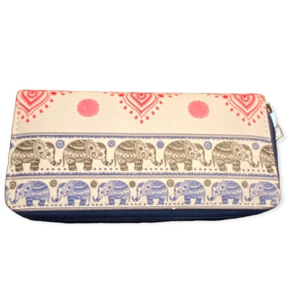 Elephant Wallet‎ Full Middle Zip White-Pink